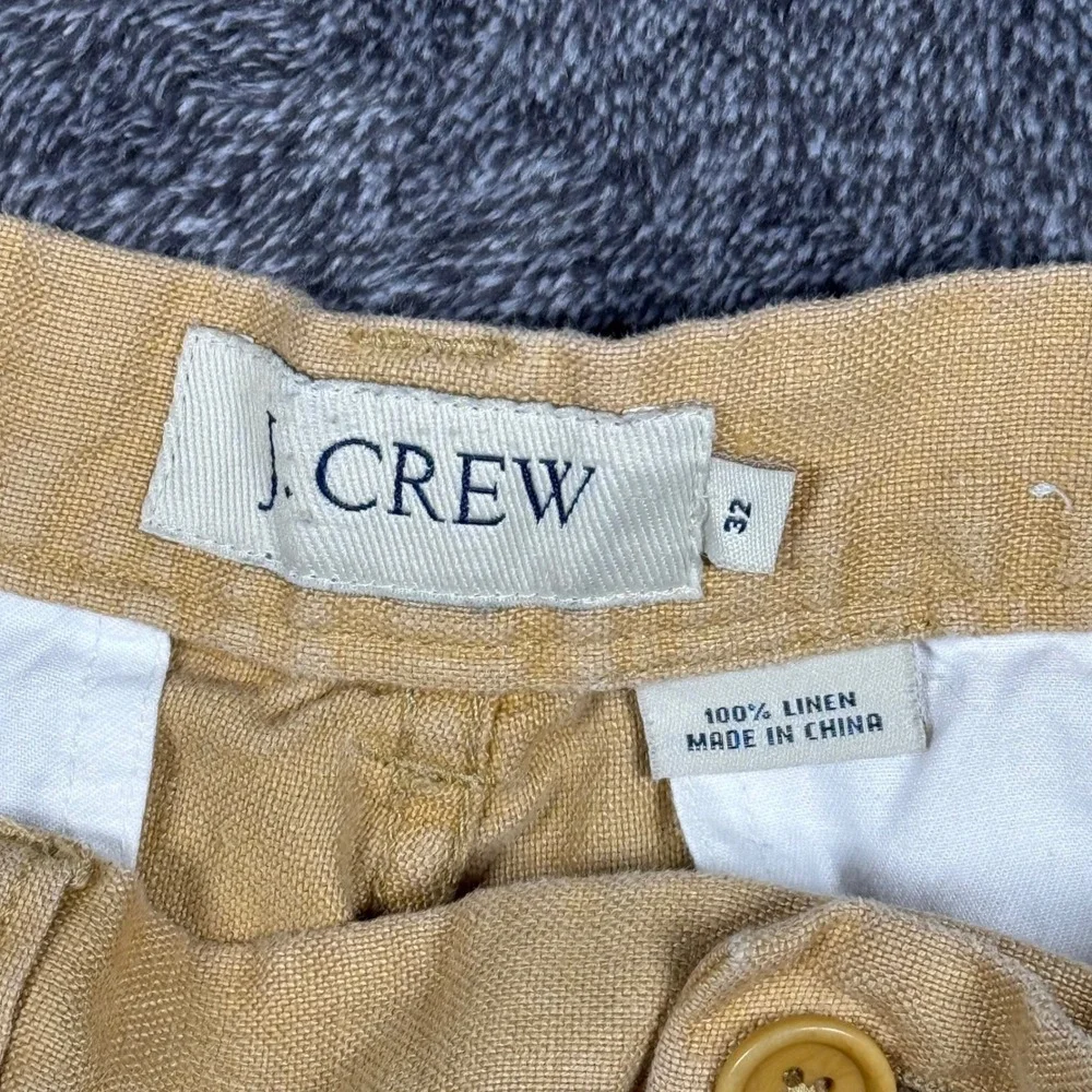 J. Crew Mens 100% Linen Cargo Shorts Tan Khaki Size 32 Summer Casual Lightweight